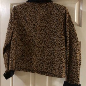 Animal print jacket with faux fur trim